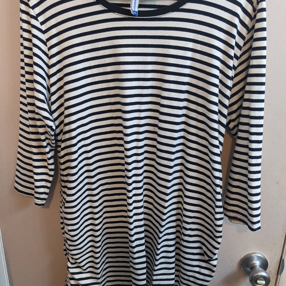 Black and white striped long sleeve maternity top